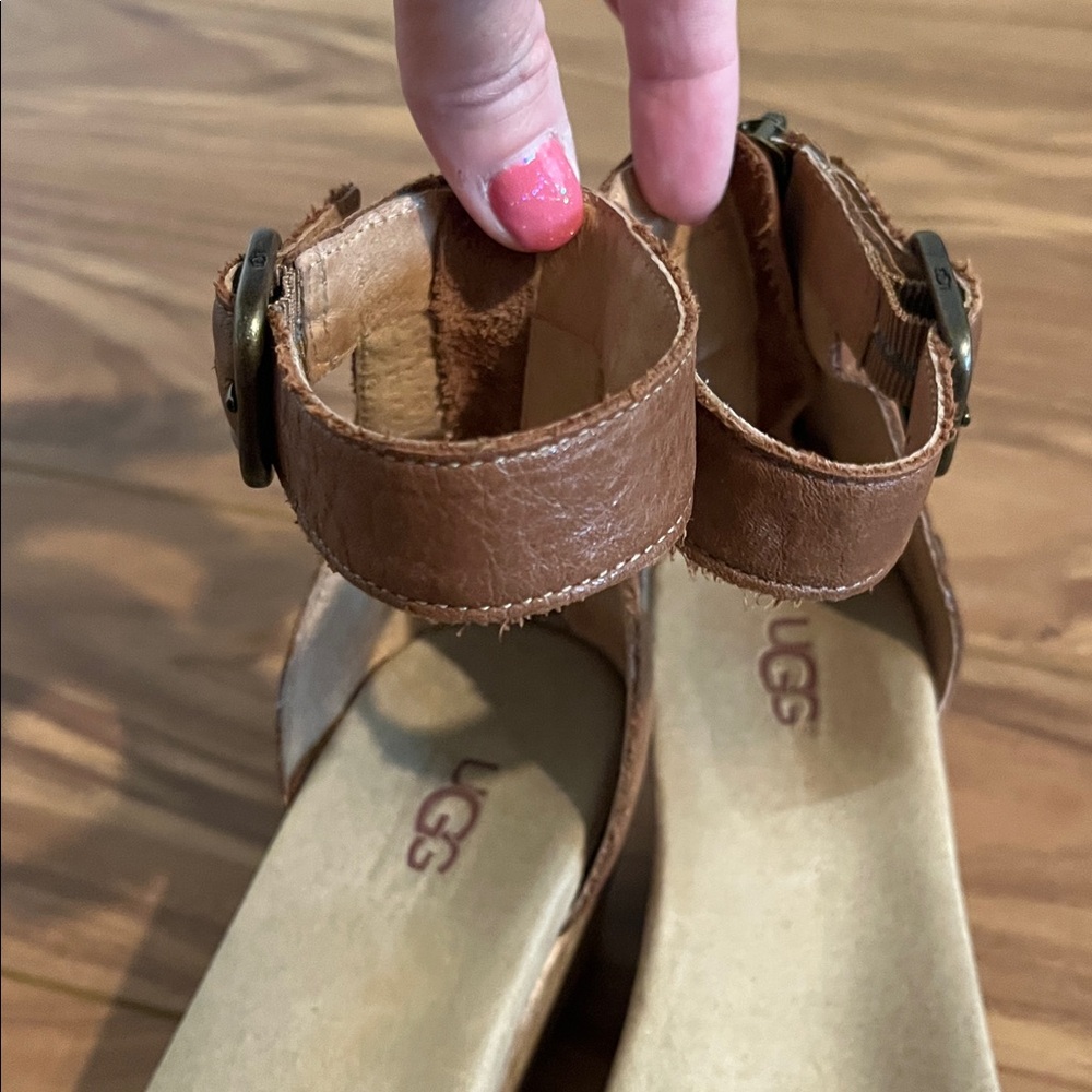 Ugg Women's Brown Cork Wedge Sandals with Ankle Strap size 8